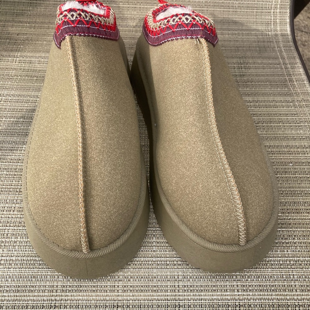 Cozy Tan Mules with Red Accents